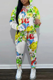 Light Green Graphics Print Long Sleeve Hooded Sweatshirt and Skinny Pant Casual Sportwear 2 Piece Sweatsuit