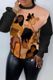 Dark Grey African Girl Print O Neck Long Sleeve Casual Outing Plus Size Fall Winter Sweatshirt