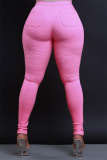 Red Casual Pockets High Waist Pencil Skinny Jeans