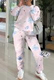 Multicolor Floral Print O Neck Long Sleeve Sweatshirt And Pants Sportwear Casual Two Pieces Jogger Sets