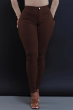 Red Casual Pockets High Waist Pencil Skinny Jeans