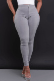 Red Casual Pockets High Waist Pencil Skinny Jeans