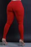 Red Casual Pockets High Waist Pencil Skinny Jeans
