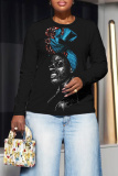Dark Brown Casual Figure Print O Neck Long Sleeve Fall Winter Sweatshirt