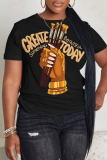 Black Casual African Girl Print O Neck Short Sleeve Oversize Graphics T-Shirts