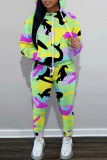 Light Green Graphics Print Long Sleeve Hooded Sweatshirt and Skinny Pant Casual Sportwear 2 Piece Sweatsuit