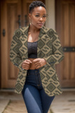 Brown Formal Office Casual Graphics Print Cardigan Turn-back Collar Long Sleeve Blazer Jackets