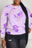Light Pink Casual Floral Print O Neck Long Sleeve Fall Winter Sweatshirt