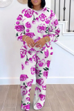 Orange Floral Print O Neck Long Sleeve Sweatshirt And Pants Sportwear Casual Two Pieces Jogger Sets
