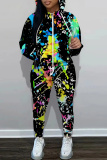 Light Green Graphics Print Long Sleeve Hooded Sweatshirt and Skinny Pant Casual Sportwear 2 Piece Sweatsuit