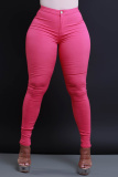 Red Casual Pockets High Waist Pencil Skinny Jeans