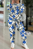 Green Floral Print O Neck Long Sleeve Sweatshirt And Pants Sportwear Casual Two Pieces Jogger Sets