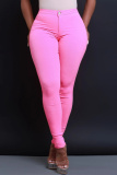 Red Casual Pockets High Waist Pencil Skinny Jeans