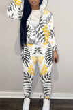 Apricot Floral Print Long Sleeve Hooded Sweatshirt and Pant Casual Sportwear Plus Size Two Pieces Matching Sweatsuit Set