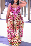 Dark Blue Graphics Print Sleeveless Backless Spaghetti Strap Floor Length Vacation Baggy Sundress Maxi Slip Dress