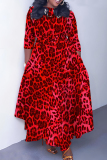 Brown Graphics Print O Neck 3/4 Sleeve Belted Waist Casual Outing Plus Size Straight Loose Maxi Dresses