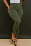 Red Casual Pockets High Waist Pencil Skinny Jeans