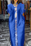 Green African V Neck Half Sleeve Shiny Metallic Panel Front Loose Flowing Kaftan Maxi Satin Dresses