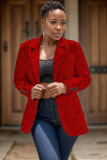Brown Formal Office Casual Graphics Print Cardigan Turn-back Collar Long Sleeve Blazer Jackets