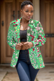 Brown Formal Office Casual Graphics Print Cardigan Turn-back Collar Long Sleeve Blazer Jackets