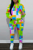Red Graphics Print Long Sleeve Hooded Sweatshirt and Skinny Pant Casual Sportwear 2 Piece Sweatsuit