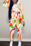 Apricot Floral Print Long Sleeve Hooded Sweatshirt and Pant Casual Sportwear Plus Size Two Pieces Matching Sweatsuit Set