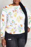 Purple Casual Floral Print O Neck Long Sleeve Plus Size Fall Winter Sweatshirt