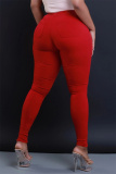 Red Casual Pockets High Waist Pencil Skinny Jeans