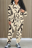 Light Blue Graphics Print Long Sleeve Zip-Collar Sweatshirt and Pant Sportwear Casual Plus Size Two Pieces Jogger Sets