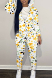 Apricot Floral Print Long Sleeve Hooded Sweatshirt and Pant Casual Sportwear Plus Size Two Pieces Matching Sweatsuit Set