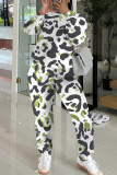 Green Floral Print O Neck Long Sleeve Sweatshirt And Pants Sportwear Casual Two Pieces Jogger Sets