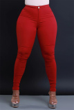 Red Casual Pockets High Waist Pencil Skinny Jeans