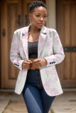 White Formal Office Casual Floral Print Cardigan Turn-back Collar Long Sleeve Blazer Jackets