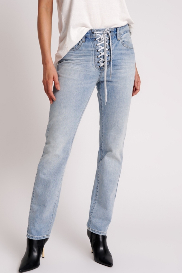 Light Blue Casual Belted High Waist Slim Fitted Denim Jeans