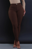 Red Casual Pockets High Waist Pencil Skinny Jeans