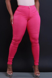 Red Casual Pockets High Waist Pencil Skinny Jeans