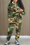Camouflage Graphics Print Long Sleeve Zip-Collar Sweatshirt and Pants Sportwear Casual Outing Plus Size Two Pieces Jogger Sets