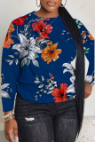 Purple Casual Floral Print O Neck Long Sleeve Plus Size Fall Winter Sweatshirt