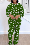 Orange Floral Print O Neck Long Sleeve Sweatshirt And Pants Sportwear Casual Two Pieces Jogger Sets