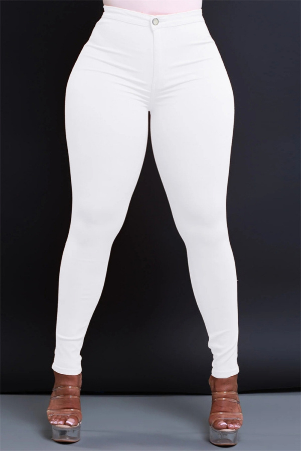 Red Casual Pockets High Waist Pencil Skinny Jeans