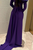 Purple Backless Ruffled Trim Off Shoulder Trailing Formal Evening Party Prom Maxi Dresses