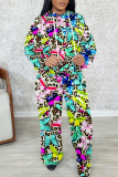 Blue Butterfly Print Long Sleeve Hooded Sweatshirt and Skinny Pant Casual Sportwear 2 Piece Sweatsuit