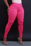 Red Casual Pockets High Waist Pencil Skinny Jeans