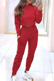 Apricot Casual Long Sleeve Pocket Crop Sweatshirt And Skinny Pants Casual Sportwear Matching Sweatsuit set