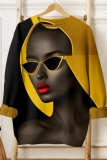 Brown Casual Figure Print Long Sleeve Fall Winter Sweatshirt
