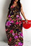 Multicolor Graphics Print Sleeveless Backless Spaghetti Strap Floor Length Vacation Baggy Sundress Maxi Slip Dress