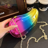 Gold Metallic Curved Handbag with Chain Strap Bags