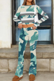 Red Stripe Print O Neck Long Sleeve Crop Sweatshirt And Flare Leg Pants Casual Sportwear Two Pieces Jogger Sets