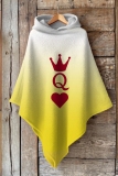 Dark Purple Gradient Print Cape Sleeves Irregular Hem Casual Fall Winter Hooded Sweatshirt