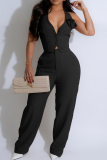 Black 3D Flower Buckle V Neck Sleeveless Blazer Vest And Pants Formal Office Shape Casual Two Pieces Suit Sets